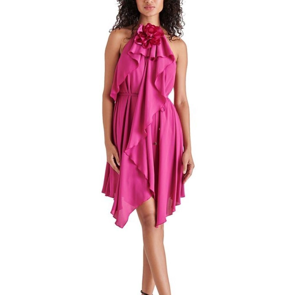 Steve Madden Hot Pink Ruffle Halter Dress